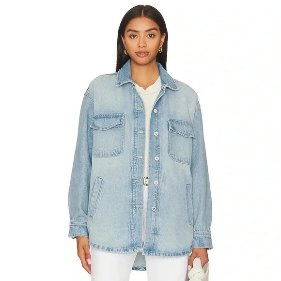 New Favorite Daughter The David Shacket Denim Jean Button Down Blue Large - Picture 1 of 17